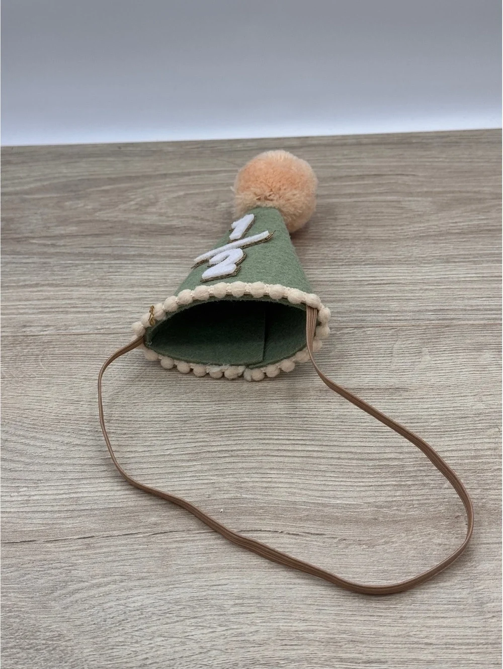 Baby 1/2 Birthday Felt Party Hat Green Pom Pom Half Birthday